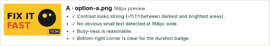 Thumbframe legibility check for a bold yellow thumbnail with no warnings