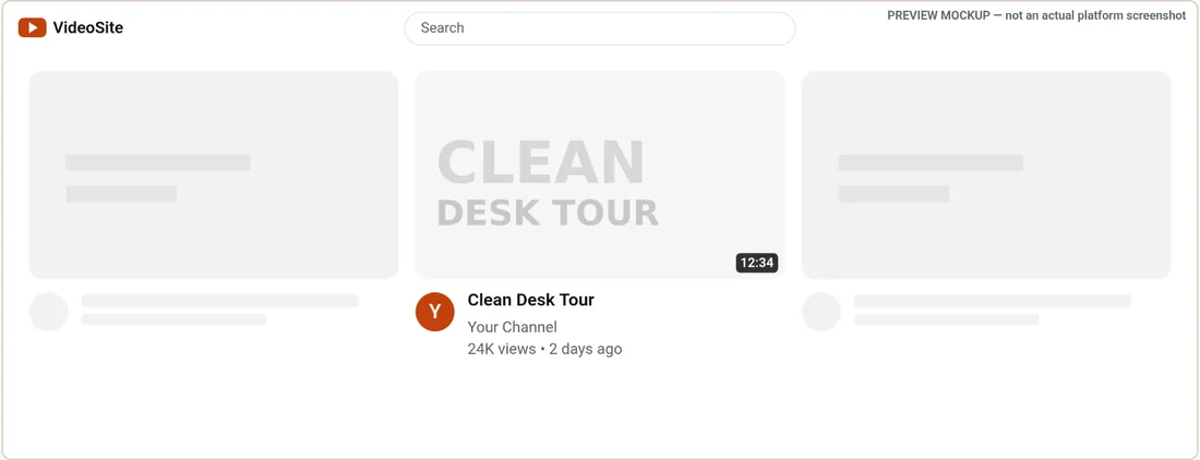 Light-theme home-grid mockup with a very pale thumbnail whose pale grey text barely stands out